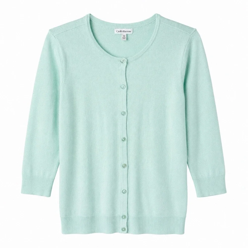 Women's Cotton XS Grannycore Pastel Button Cropped Sleeve Cardigan Shirt